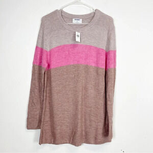 Old Navy Sweater Womens Plus Size 1X Pink Colorblock Crewneck NWT